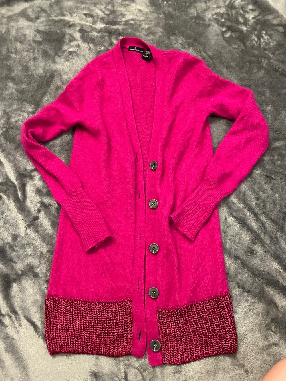 Moda International Hot Pink Long Cardigan with Dark Pink Hem